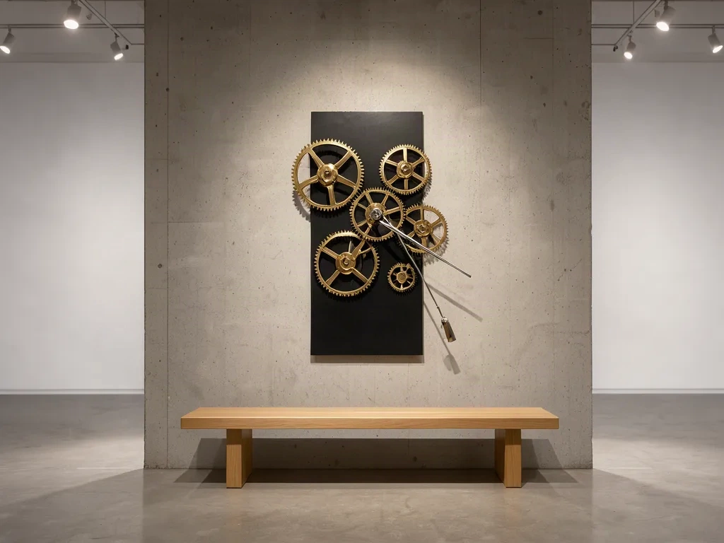 Horloge cinétique en laiton ajouré sur une plaque noire